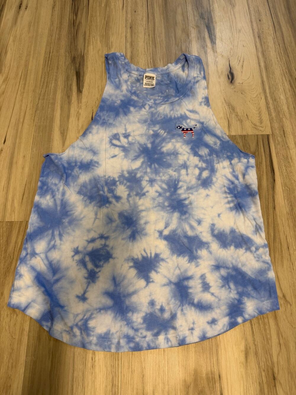 Women's PINK by Victorias Secret Tank Top Muscle Tank Tie Dye Blue/White Size Lg